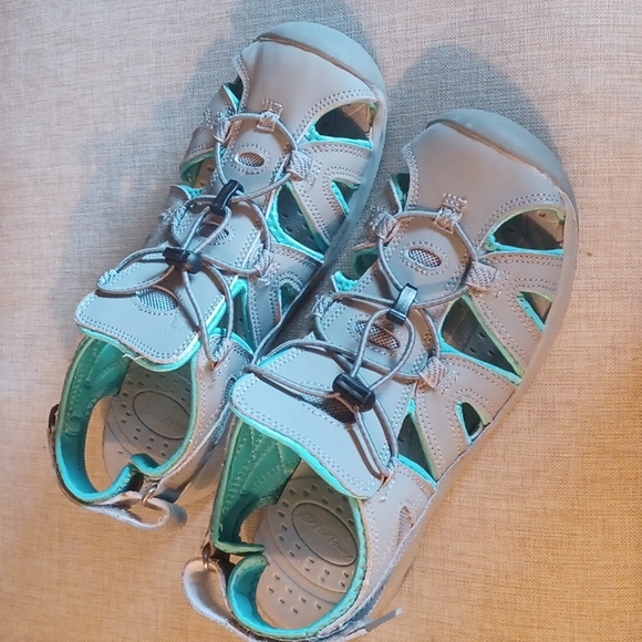 Eddie Bauer Shoes Eddie Bauer Womens Mary Grey Aqua Closed Bump Toe Hiking Sandals Sz 9
